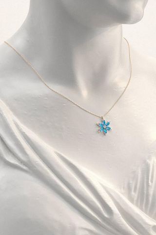 Brezza Lusso Jewelry 925 Ayar Lotus Çiçeği Aquamarin Taşlı Rose Gold Kadın Gümüş Kolye 40770879 42 CM 42 CM