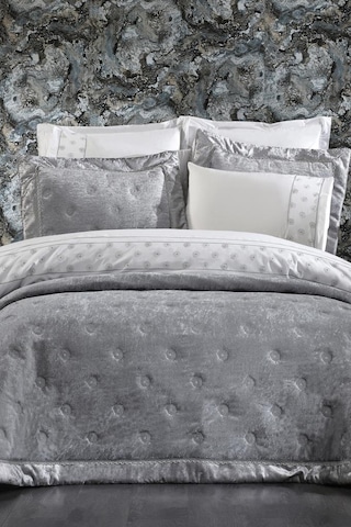 Valeria Lüx Nakışlı Çeyiz Paketi 9 Parça Gri Gri