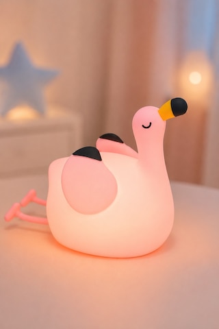 Flapo - Flamingo Figürlü Şarjlı Silikon Gece Lambası 3 Kademe Dokunmatik Usb-c Pembe Pembe