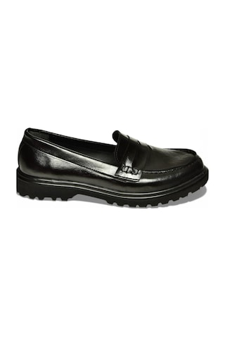Fox Shoes Y996051060 Siyah Rustik Alçak Tabanlı Kadın Makosen Ayakkabı Siyah