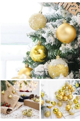 12 Adet Gold 2,5 Cm Süs Topu Parlak Gold Mat Gold 12 Li Süs Mini Yılbaşı Topu Noel Çam Ağacı Topu