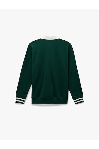 Koton Regular Fit Şardonlu Renk Kontrastlı Çizgili Polo Yaka Baskılı Sweatshirt Yeşil 6wam70163mk Yeşil