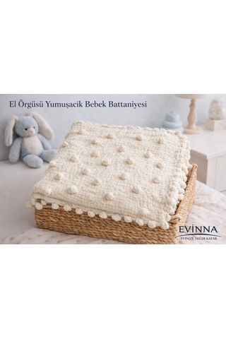Evinna El Örgüsü Pofidik Bebek Battaniyesi Bej