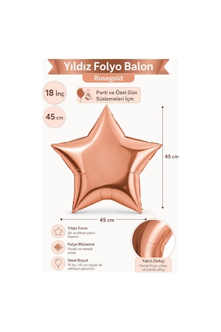 Folyo Balon Yıldız Rosegold 18 İnç 45 Cm Metalik Doğum Günü Nişan Söz Parti Süsleme Dekoru Çok Renkli