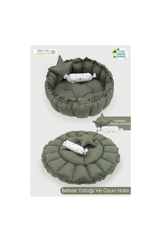 Mordesign Bebek Yatağı Ve Oyun Halısı, Babynest, Yenidoğan Oyun Halısı, Açılır/kapanır Yatak, Bloom Serisi 135 X 135 Haki