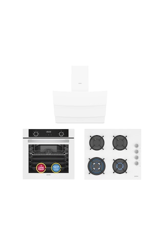Simfer 0+9 Fonksiyon Airfry Beyaz 3'lü Ankastre Set (8216 Fırın + 3507 Ocak + 8707 Davlumbaz)