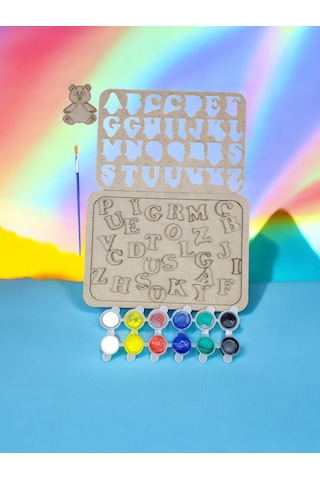 Ahşap Puzzle Alfabe Ve Rakamlar Boyama Seti, Çocuklar Boyayarak Ö