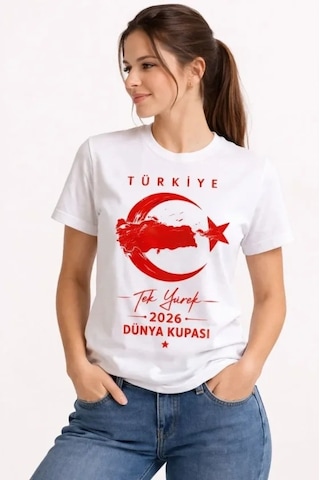 Valensdesign Türkiye Ay Yıldız 2026 Dünya Kupasi Taraftar Forma T-shirt - Beyaz