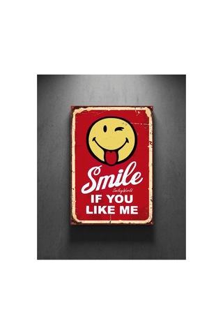 Smile If You Like Me Retro Tablo Emoji Temalı Eğlenceli Dekoratif Duvar Tablosu Ahşap & Metal Baskı