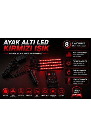 Rgb Modlu Ayak Altı Led Aydınlatma Seti Çakmaklık Girişli Kumandalı Sese Duyarlı