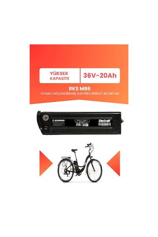 Rks Mb6 Uyumlu 36v 20ah Elektrikli Bisiklet Bataryası Siyah