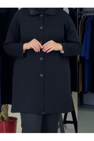 Çelik Örgü Düğmeli Yakalı Hırka Siyah