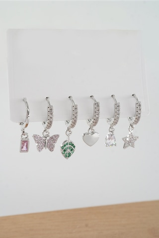 By Zeyna Aksesuar Kadın Vip Seri Zirkon Taşlı Karışık Figürlü 6'lı Küpe Zrk00577 - Gümüş