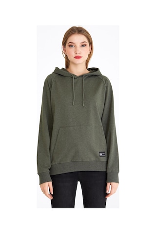 Mmetalic Kadın Haki Basic Kapüşonlu Regular Fit Rahat Sweatshirt 001