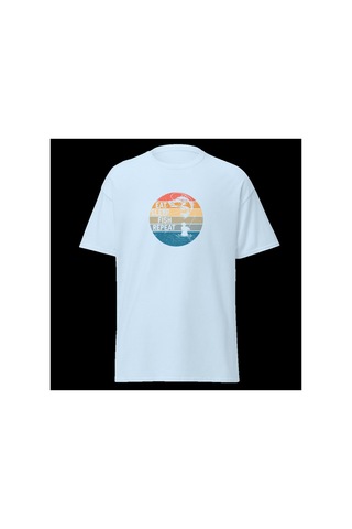 Wildstyle Retro Balık Gün Batımı Vintage Balıkçılık Deniz Baskılı Unisex Bisiklet Yaka Pamuklu Tişört Bebek Mavisi