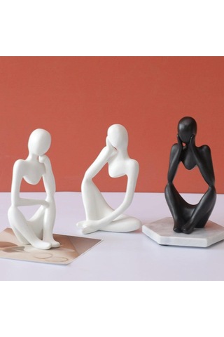 Mini Düşünen Adam Heykeli Süsleme Reçine Siyah Modern Soyut Heykeller Ev Oturma Odası Gümüş Masa Dekorasyonları