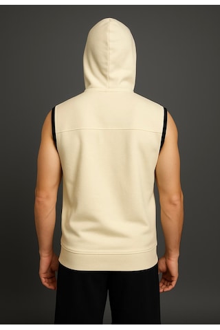 Axxel Erkek Krem Fermuarlı Kapüşonlu Kanguru Cepli Kolsuz Yelek-y1142 Krem
