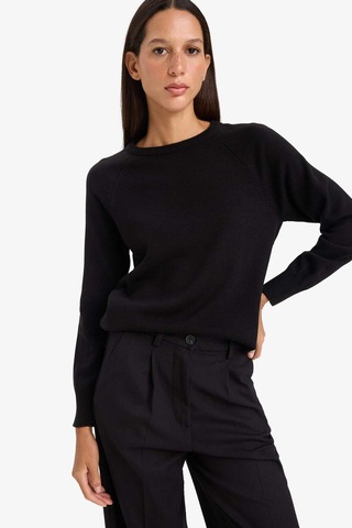 Defacto Relax Fit Bisiklet Yaka Basic Düz Triko Kazak I6913AZ25WNBK81 - Siyah