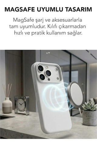 Apple İphone 17 Pro Max Uyumlu Magsafe Lansman Silikon Kılıf Beyaz