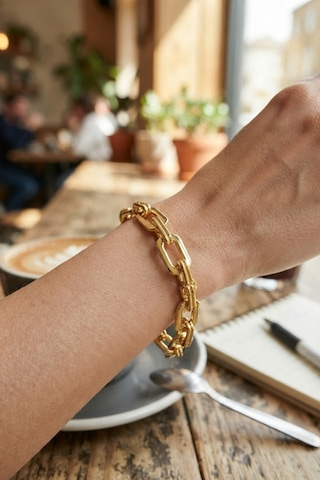 Pirinç Altın Kaplama Gold Renk Kare Zincirli Kadın Bileklik 5886 Mh-hs6945-2006