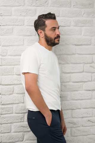 Paul Martin Slimfit Fit Bisiklet Yaka Rayon Kumaş Full Likralı T-shirt Beyaz