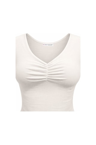 Mixray 2080 Kadın V Yaka Büzgü Detaylı Kısa Kollu Basic T-shirt Beyaz