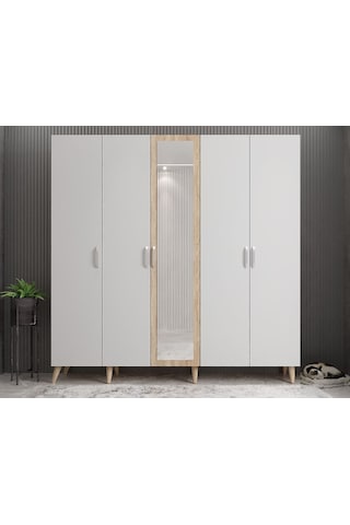 Açelya Portmanto Vestiyer Meşe Beyaz - Montaj Dahil 225cm M12