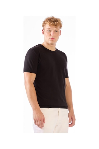 Dufy Siyah O Yaka Düz Renk Kısa Kollu Slim Fit Triko Tshirt Siyah