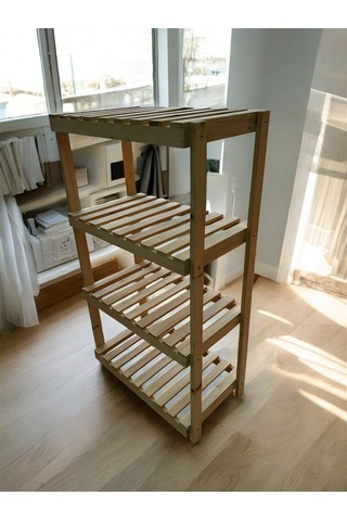 Doğal Ahşap 4 Katlı Dekoratif Raf Beyaz - Çam