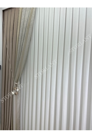 Bambu Ağır Gramajlı 1/3 Sık Pileli Ütü İstemez Tül Perde Özel Seri Yoğun Dokulu Premium Bambu Kırık Beyaz