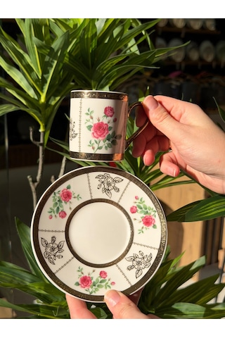 6'lı Porselen Flora Noble Kahve Fincanı-5390 Beyaz