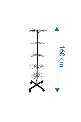 5 Katlı Tekerlekli, 12 Kancalı Bijuteri Standı, Aksesuar Standı Siyah