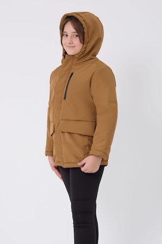 Kız Çocuk Taba İçi Kürklü Su Ve Rüzgar Geçirmez Kapüşonlu 3 Cep Kışlık Mont & Kaban & Parka Taba