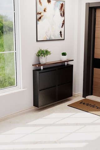 Evdemo Raflı 4 Kapaklı Metal Ayakkabılık Siyah