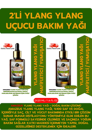Amazeus Ylang Ylang Uçucu Yağı 2'li %100 Saf Ve Doğal Besleyici Etki 2x20 Ml / 1.4 Fl Oz