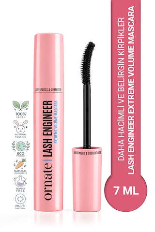 Ornate Lash Engineer Extreme Volume Maskara, Ekstra Siyah, Ekstra Hacim Ve Belirgin Kıvırma Etkili Maskara 7 Ml