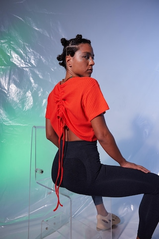 Woof Baskı Crop Top (Turuncu) Turuncu