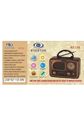 Lebron Rt-718 Nostaljik Tasarım Am/fm/sw 3 Bant Radyo & Bluetooth Hoparlör
