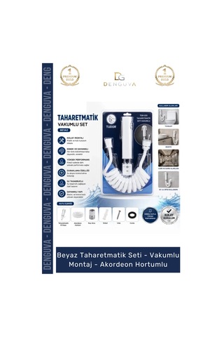Taharetmatik Beyaz Taharetmatik Seti Hijyenik Dayanıklı Tasarruf Vakumlu Montaj Akordeon Hortumlu Çok Renkli