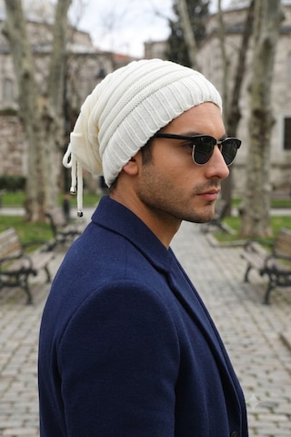 Ritagarcia Unisex Arkası İpli Büzgülü Triko Bere Kışlık Dökümlü Slouchy Beanie Bere Ekru