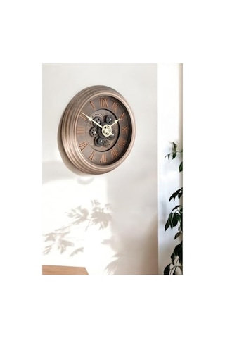 Antik Eskitme Kadranlı Duvar Saati, 40 Cm Bronz Renk 0240-keçe-şekilli-48cm