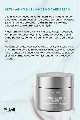 W-lab Cosmetics Anti-aging & Illuminating Cream 50 Ml Yüz, Boyun Ve Dekolte Aydınlatıcı Yaşlanma Karşıtı Krem