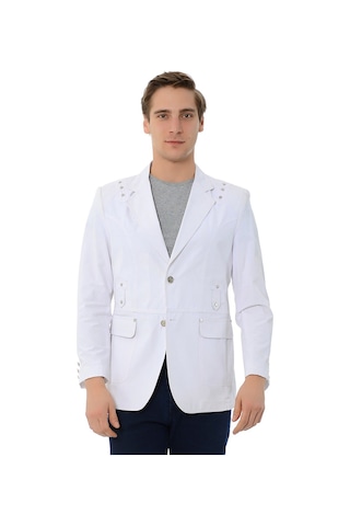 SPOSO G-125 İki Düğme Tek Yırtmaç Yarım Astar Beyaz Erkek Ceket Beyaz
