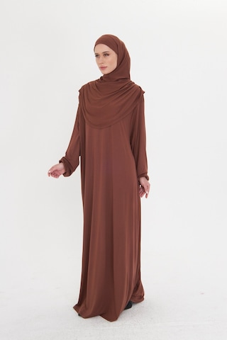 Tek Parça Namaz Elbisesi Viskon Düz 2503 14 Kahverengi