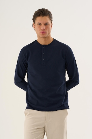 Alexandergardi Waffle Kumaş Düğmeli Yaka Uzun Kollu Sweatshirt Lacivert
