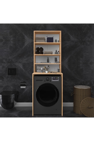 Asra Trend Çamaşır Makinesi Üstü Banyo Dolabı BD-04 %100 MDF 4 Katlı Organizer Raf Safir Meşe
