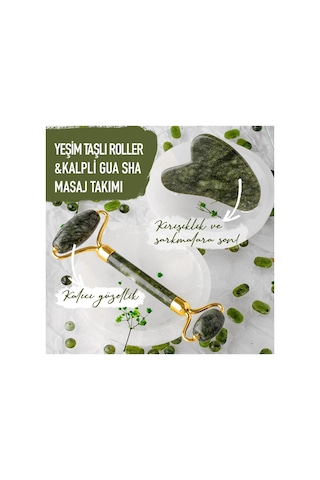 %100 Doğal Yeşim Taşı Jade Roller Ve Gua Sha Masaj Seti - 2'li Cilt Bakım Ve Yüz Masaj Aleti