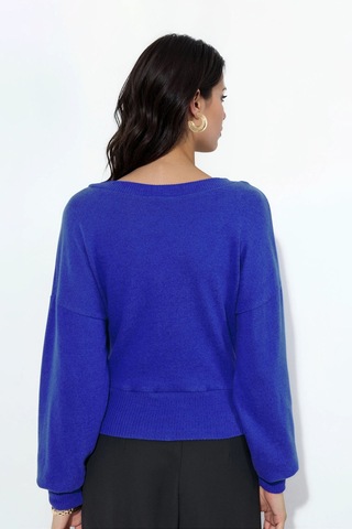 Hiccup Busem Kadın Kısa V Yaka Sweatshirt Kobalt Mavisi