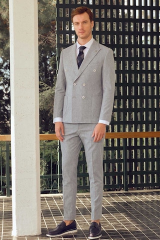 Morven Erkek Mavi Keten Trend Slim Fit Sivri Yaka Takım Elbise Mavi