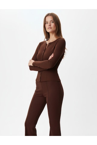 Koton Nervürlü Slim Fit İspanyol Paça Pantolon Kahverengi 6wak40061ek Kahve